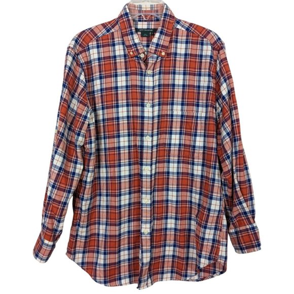 MUDO COLLECTION‎ long sleeve tab sleeve plaid red cotton shirt sz 3 sz L - Picture 1 of 5